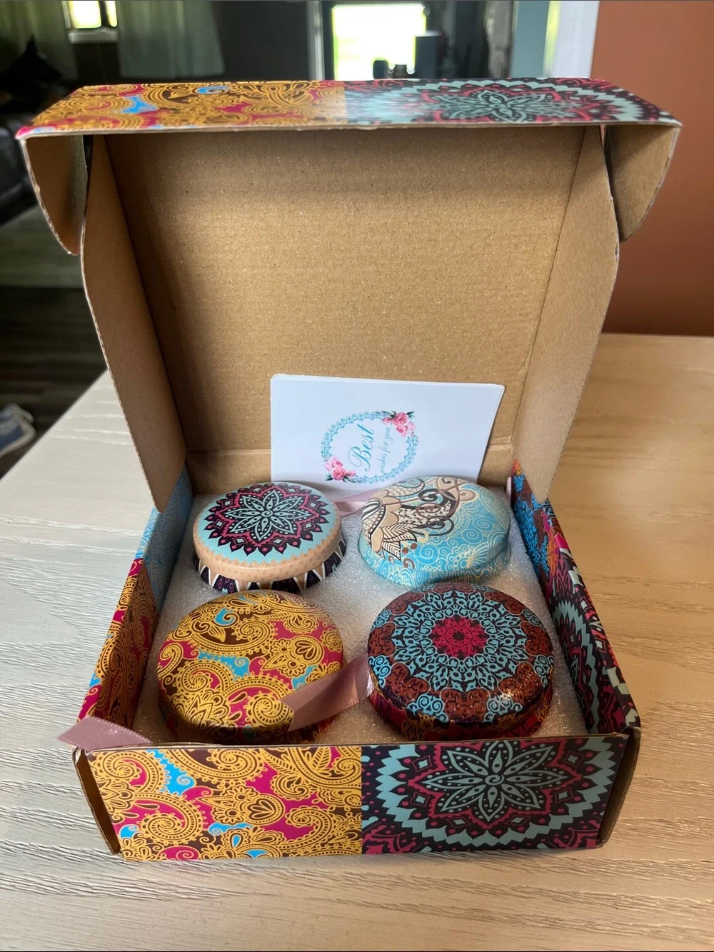 Hand-Painted Floral candle Set - Multicolor- Set of 4 - NEW